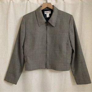 Pendleton Women’s Vintage Woolmark Houndstooth Cropped Full Zip Spread Collar